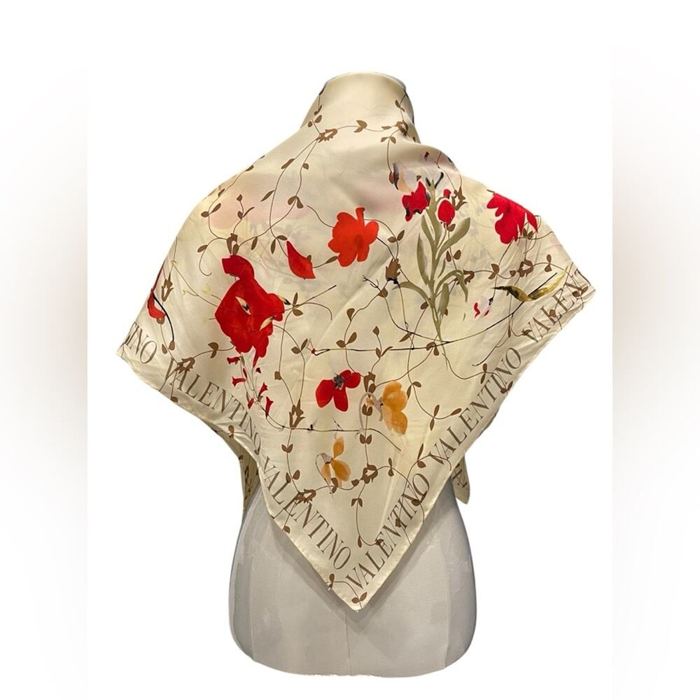 Valentino Silk Scarf - Vibrant Red and Cream Floral